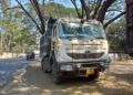 The seized dumper lies on Station Road under Bagbera police station on Sunday. (Photo by Animesh Sengupta)