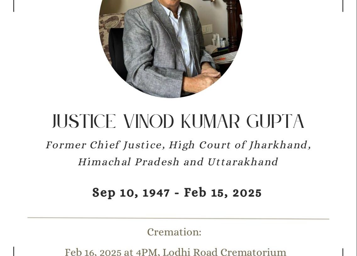 Breaking News: Jharkhand High Court’s first Chief Justice V.K. Gupta passes away at 78