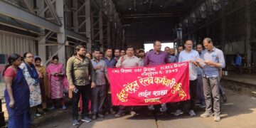 Railway employees demonstrate on 'All India Demands Day'