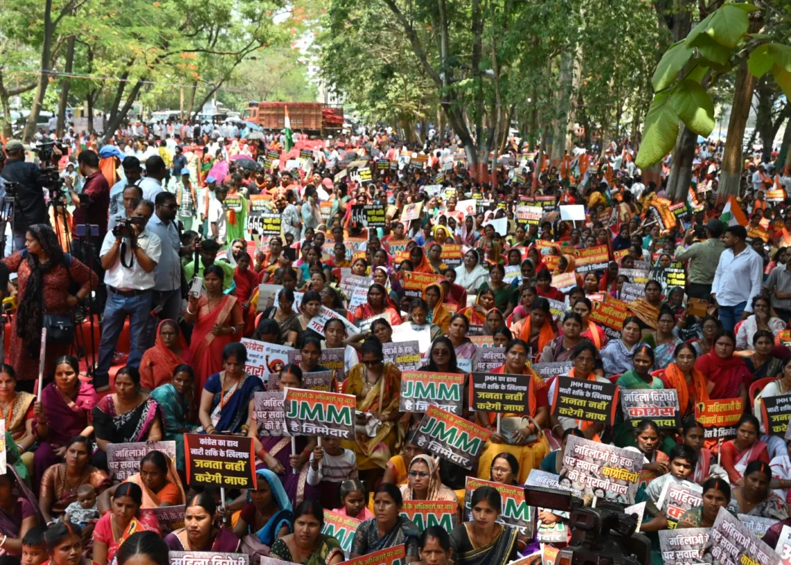BJP flexes muscle with massive women’s ‘Akrosh March’, fires salvo at INDIA alliance