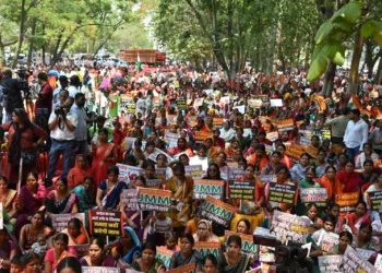 BJP flexes muscle with massive women’s ‘Akrosh March’, fires salvo at INDIA alliance