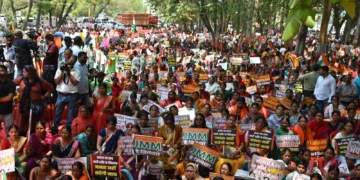 BJP flexes muscle with massive women’s ‘Akrosh March’, fires salvo at INDIA alliance